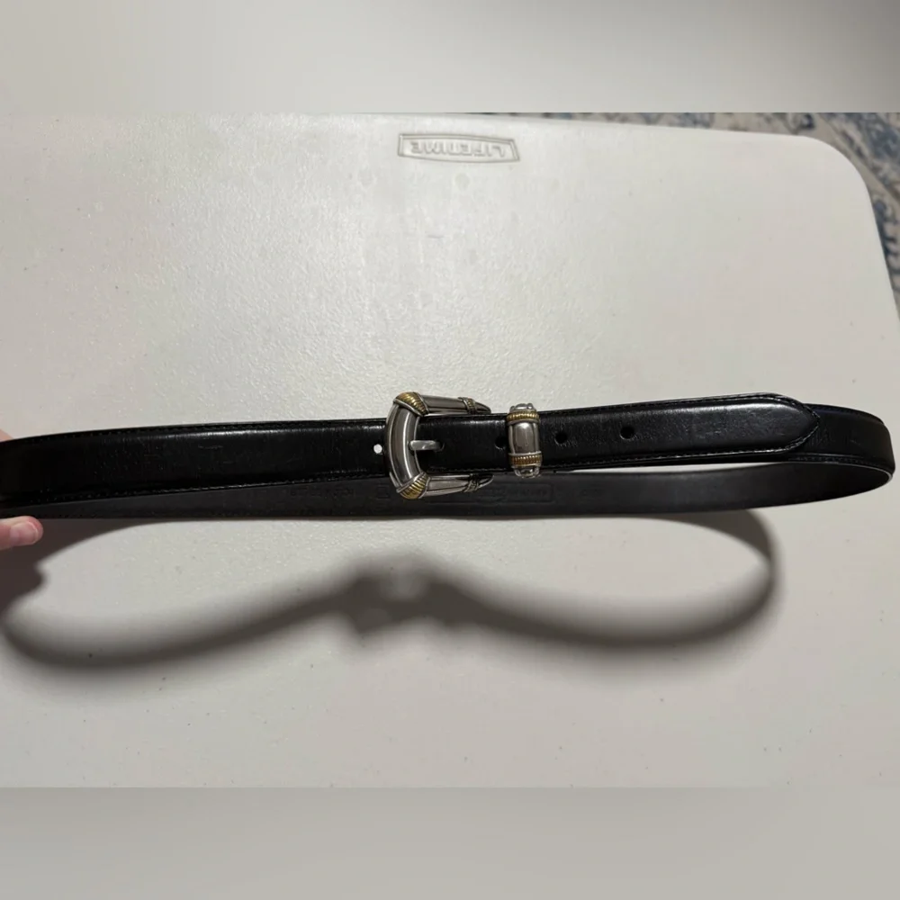 Fossil Black Leather Belt Silver Bamboo Buckle Size XL Extra Large Classic
